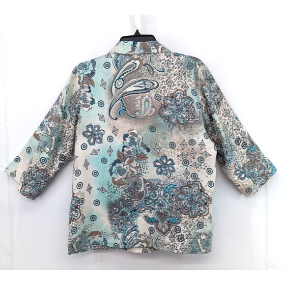 Alia Shirt Women Size 14 Blue Beige Paisley 3/4 Sleeve Collared Button Up Top - Picture 3 of 6